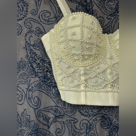 {SHEIN} Faux Pearl Beaded Bustier Corset Cami Top Women's size S - Picture 5 of 10